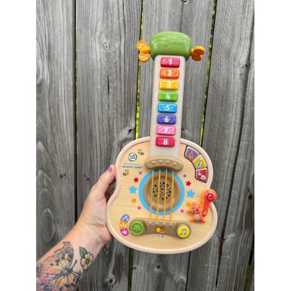 Educational Musical LeapFrog Strum & Count Wooden Guitar OS Tan Multi Learning
